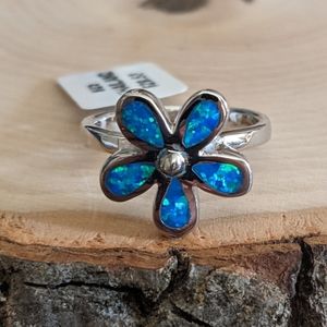 925 Sterling Silver Opal Flower Ring Size 7 Women's Jewelry